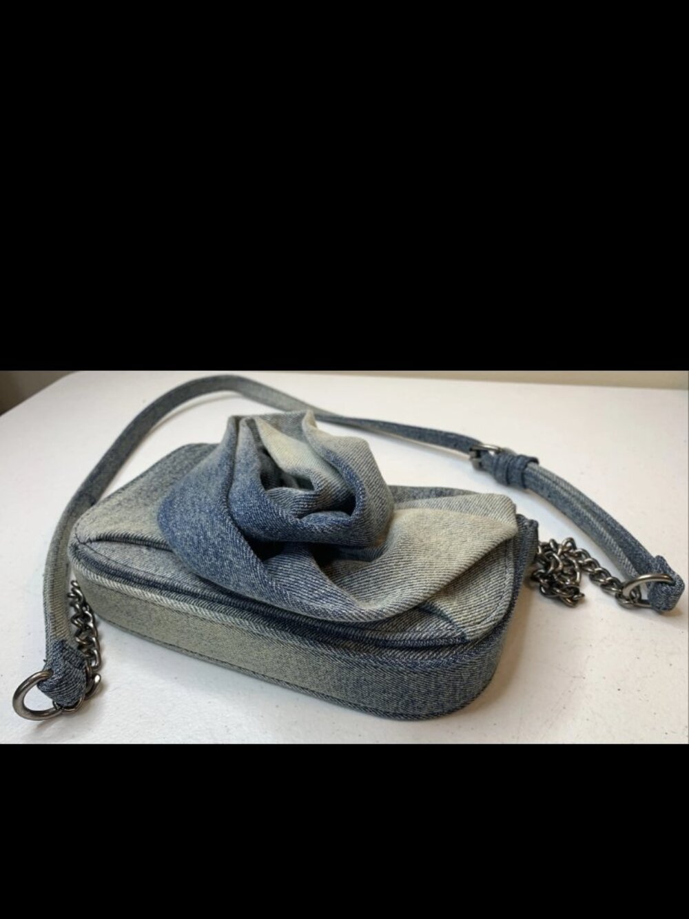 Steve Madden Washed Denim Borla Denim 3D Rose Floral Crossbody NWOT